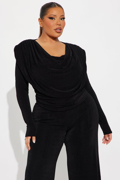 Bianca Bold Shoulder Cowl Neck Pant Set - Black