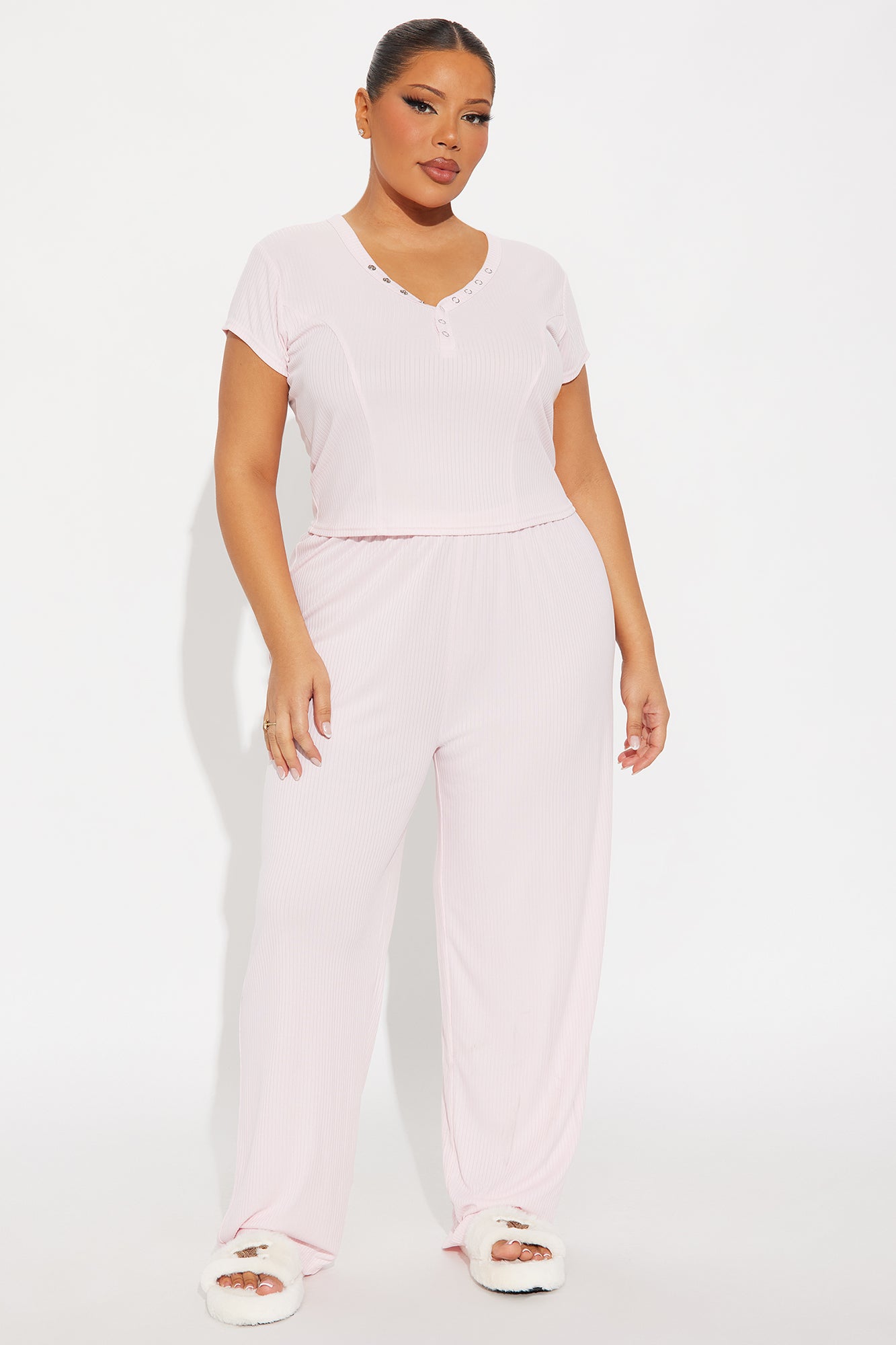 Dreaming Of You Ribbed Henley PJ Pant Set - Pink