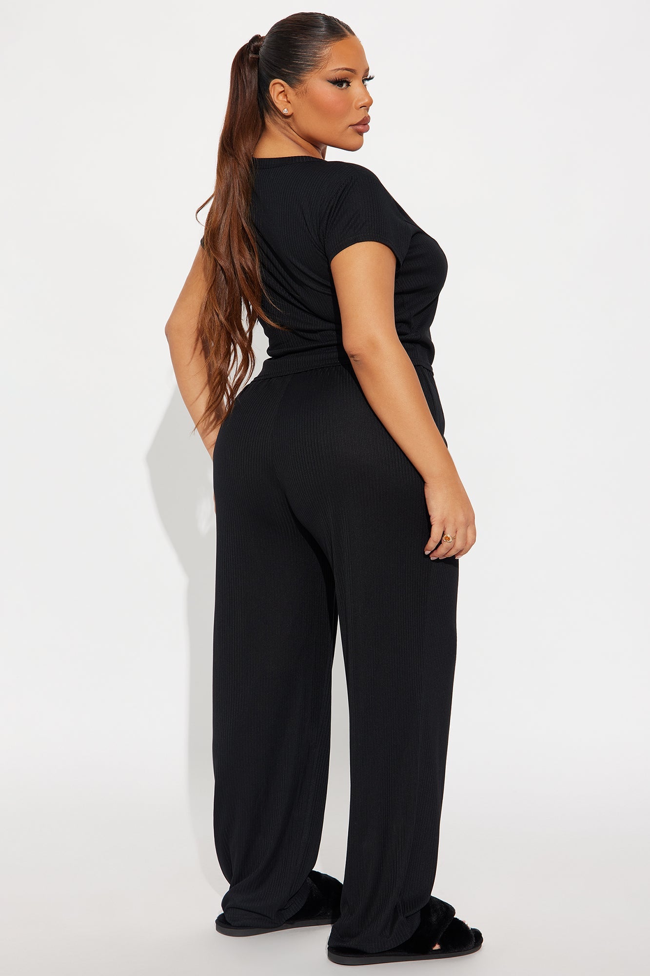 Dreaming Of You Ribbed Henley PJ Pant Set - Black