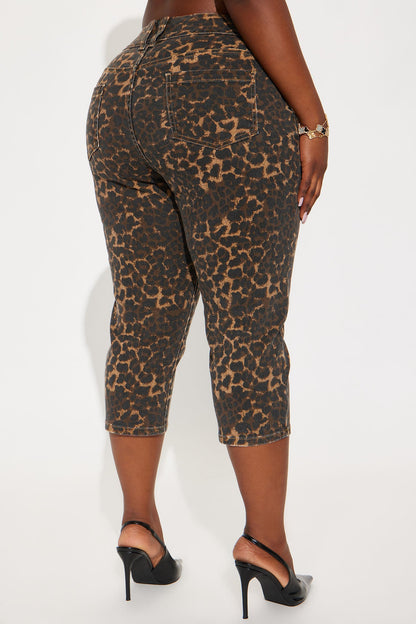 Wild One Leopard Capri Jeans - Brown