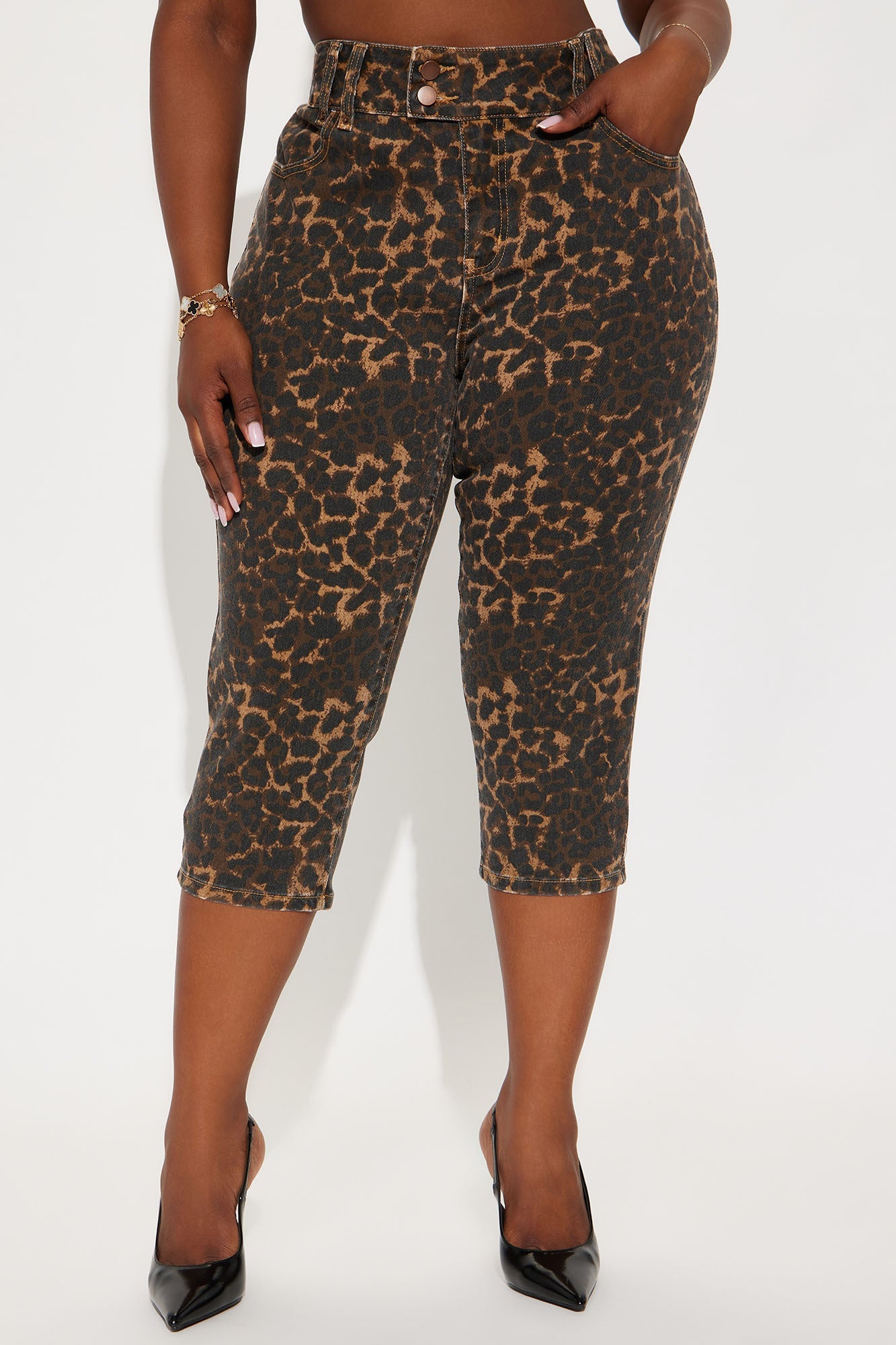Wild One Leopard Capri Jeans - Brown