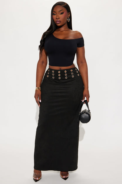 Harlowe Suede Maxi Skirt - Black