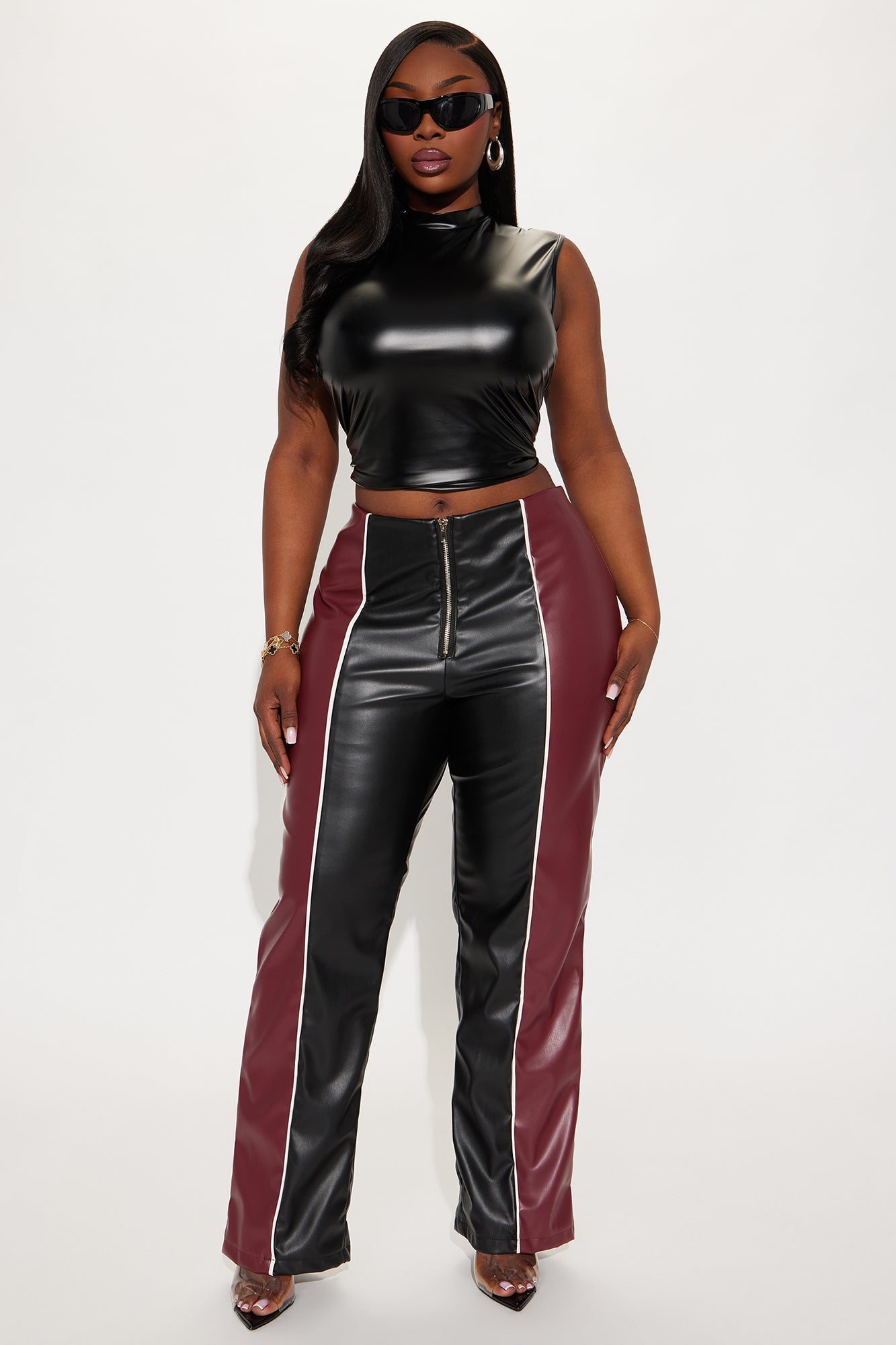 Unshakeable Energy Faux Leather Pant 32″ - Burgundy/combo