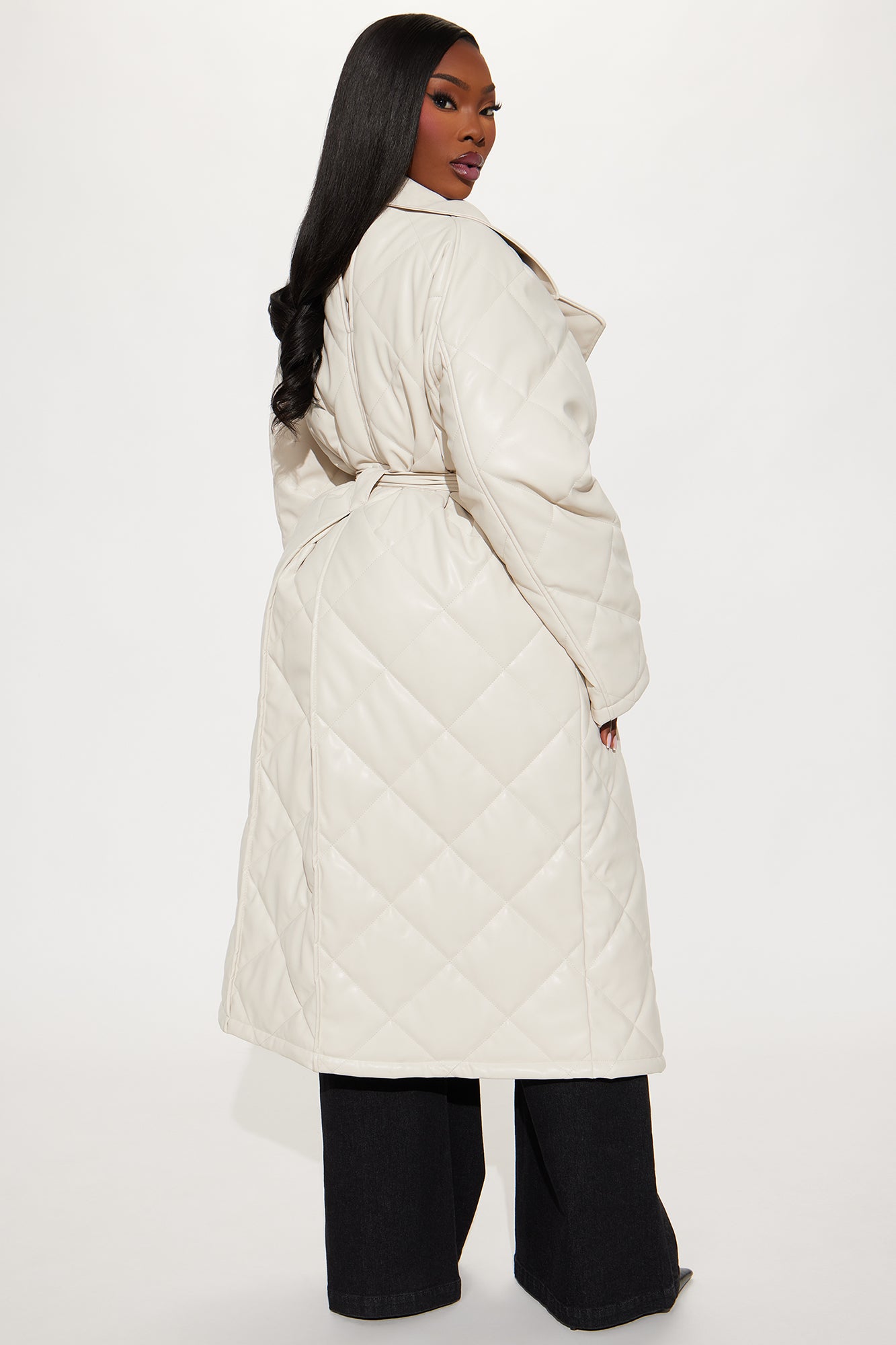 Fabiola Quilted Faux Leather Trench Coat - Stone