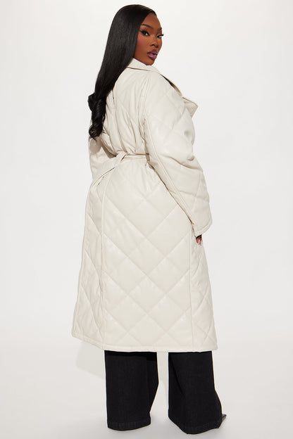 Fabiola Quilted Faux Leather Trench Coat - Stone