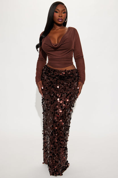 Sundown Soiree Sequin Maxi Skirt Set - Chocolate