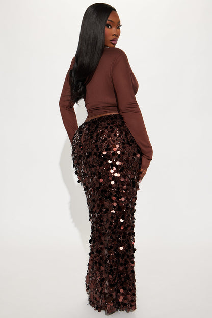 Sundown Soiree Sequin Maxi Skirt Set - Chocolate