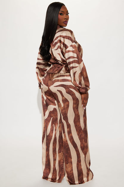 Tiana Satin Pant Set - Brown/combo