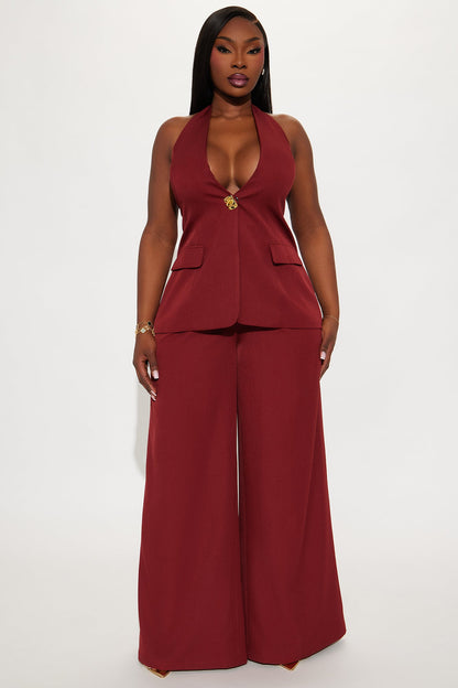Melinda Halter Vest Pant Set - Burgundy