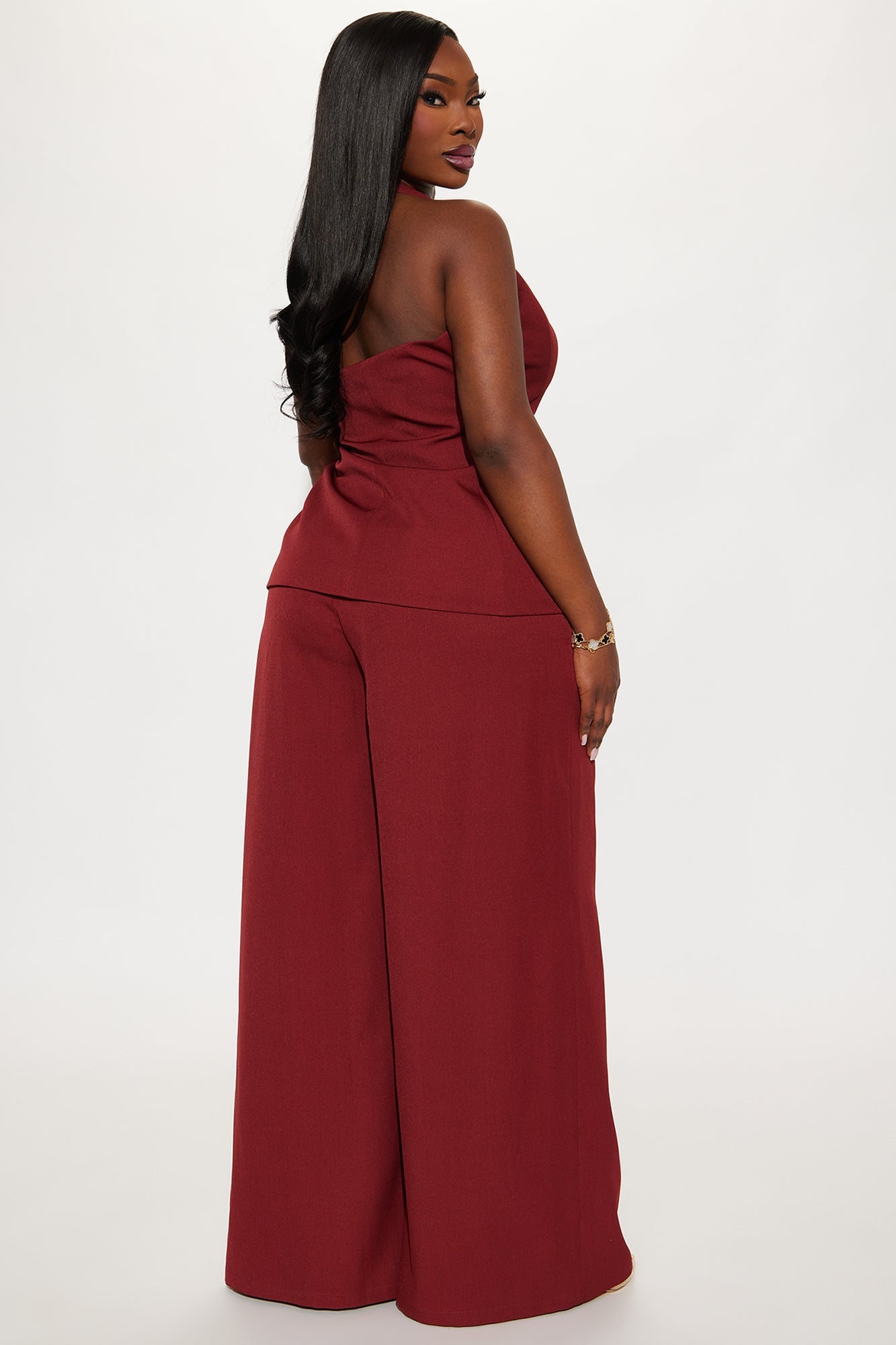 Melinda Halter Vest Pant Set - Burgundy