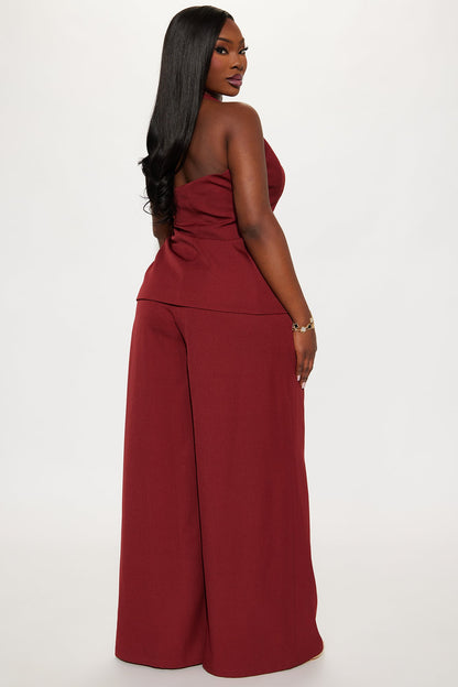Melinda Halter Vest Pant Set - Burgundy