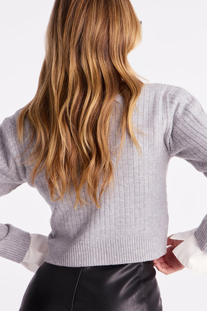 Frosty Cable Knit Cardigan - Heather Grey