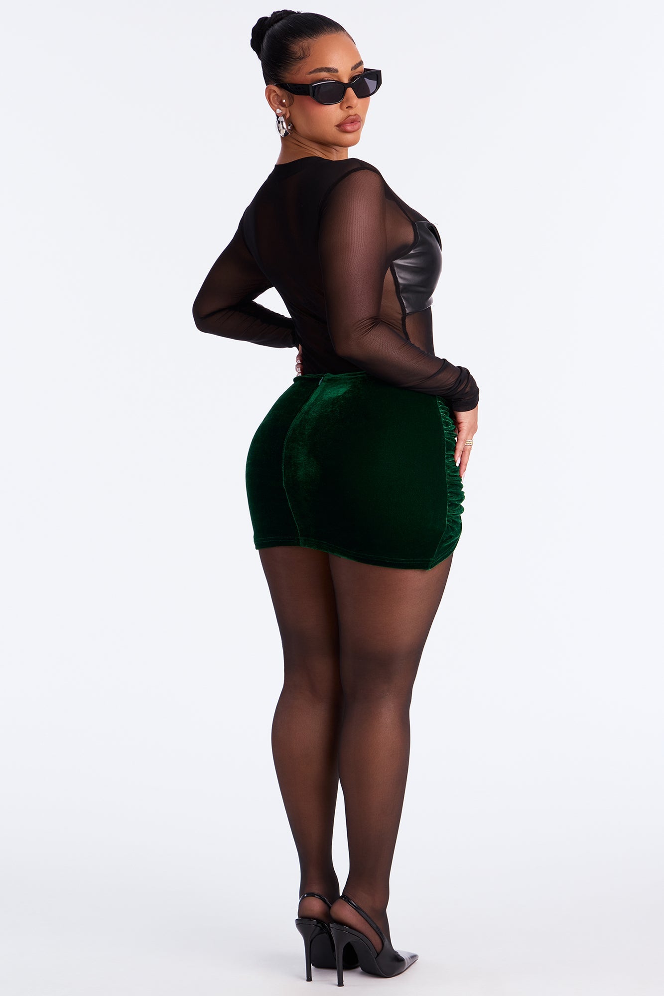 Elegant Glow Draped Velvet Mini Skirt - Green