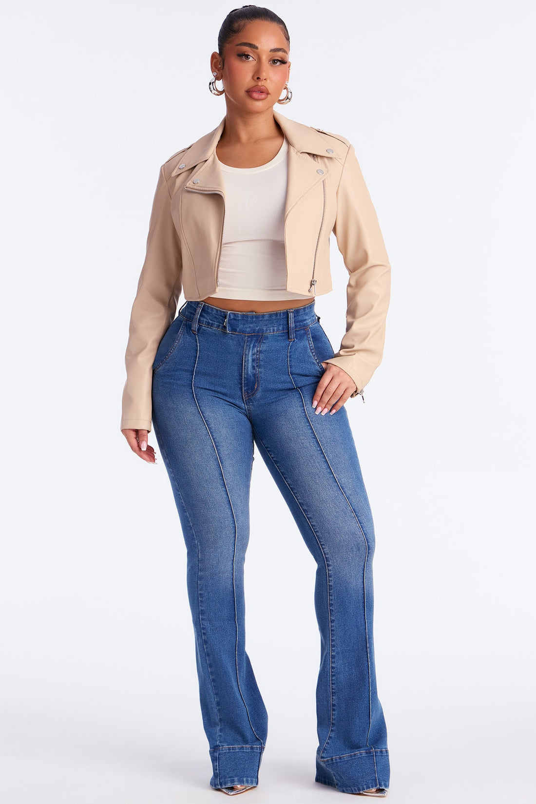 Crush On You Pintuck Flare Jeans - Medium Wash