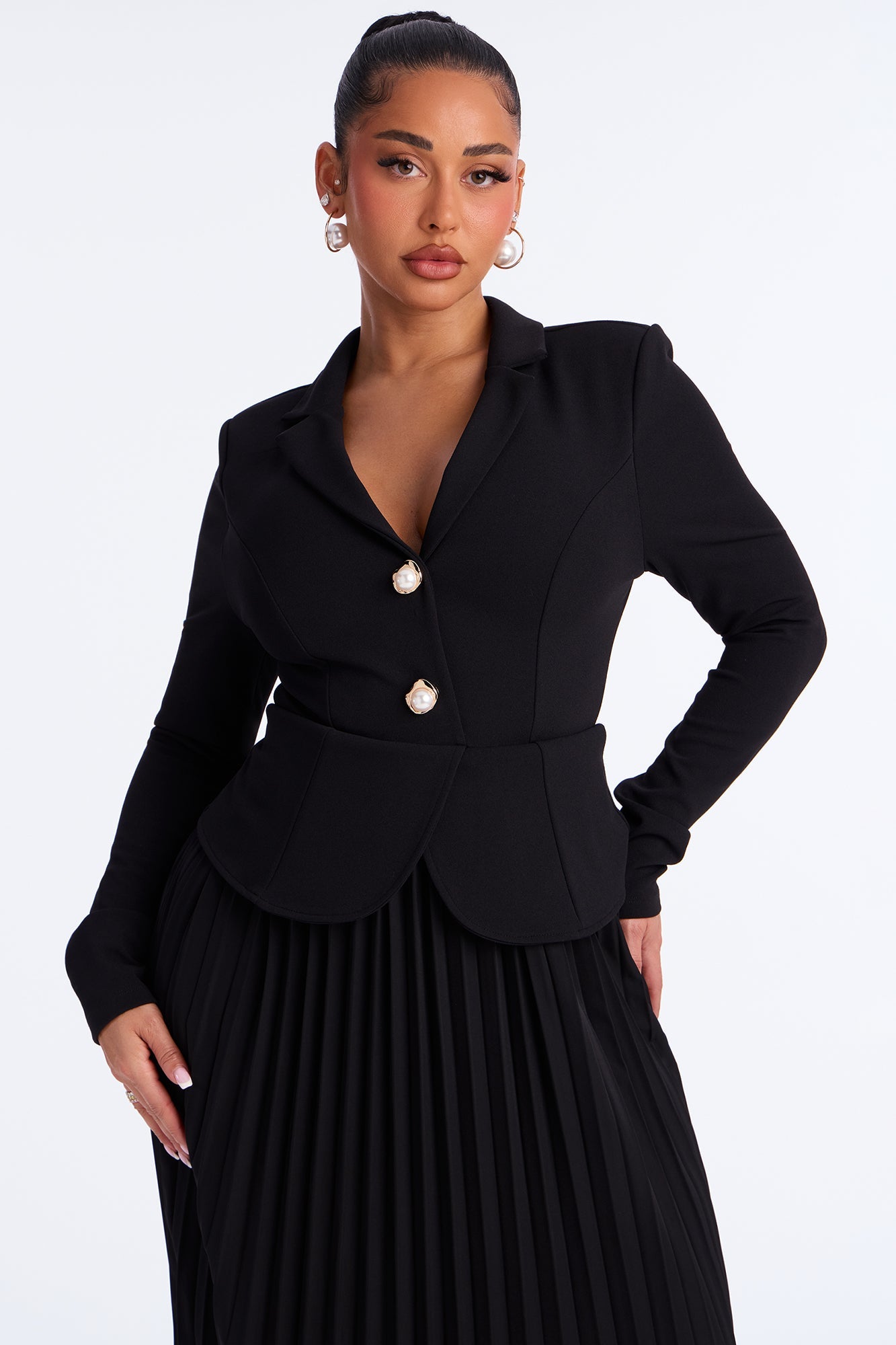 Park Avenue Pleated Crepe Knit Midi Dress - Black/Black