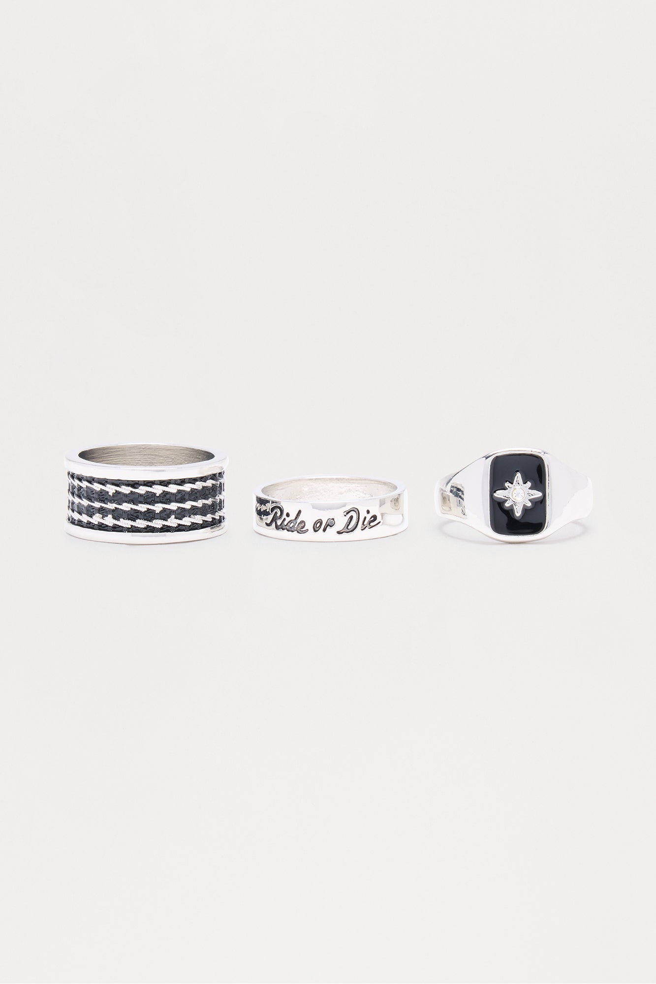 Ride Or Die Mixed Ring Set - Silver