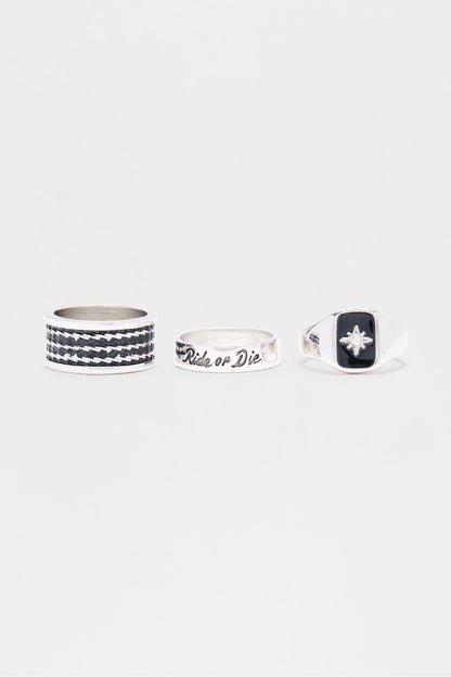Ride Or Die Mixed Ring Set - Silver