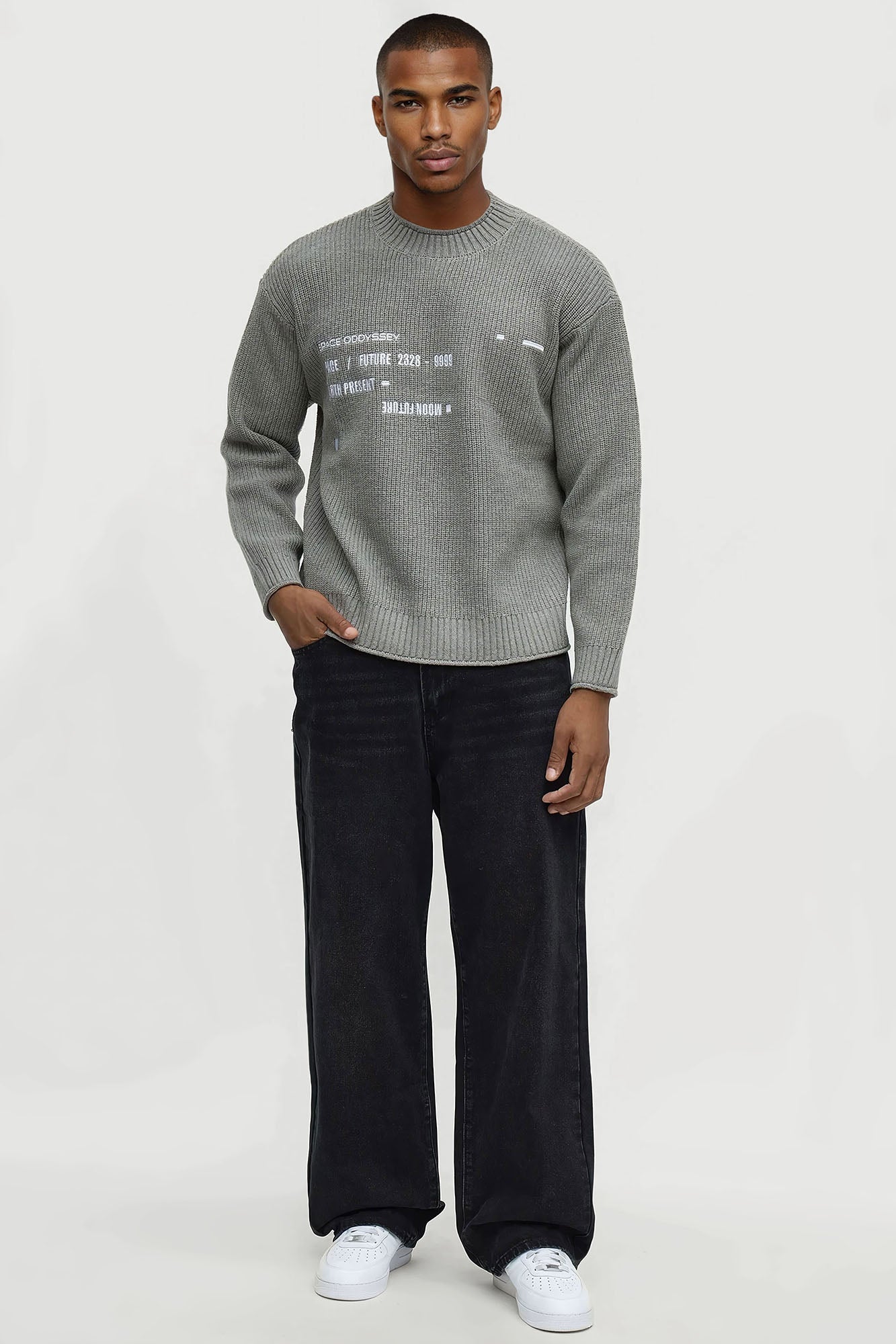 Extreme Space Cable Knit Sweater - Grey