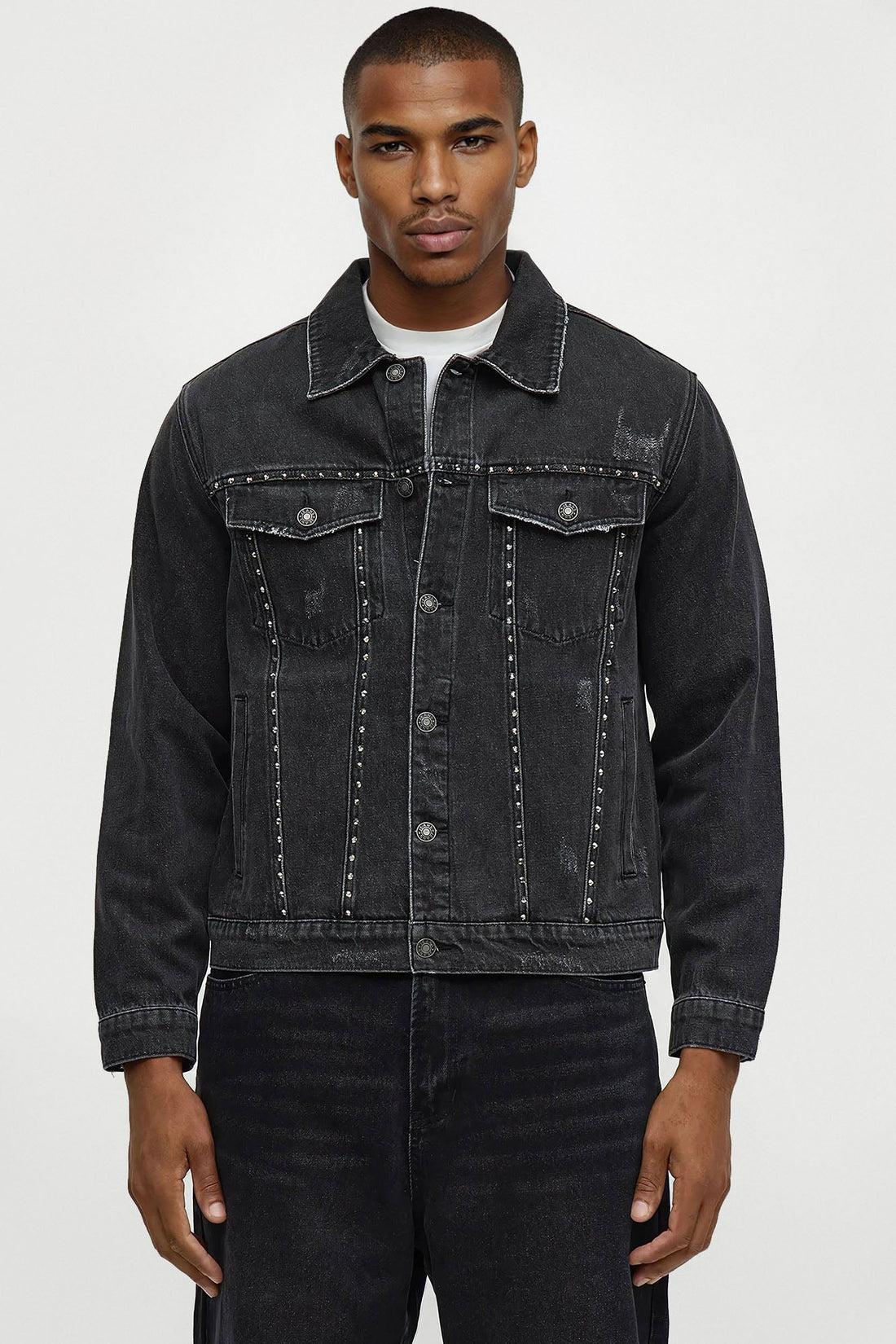 Paik Rhinestone Denim Jacket - Black Wash