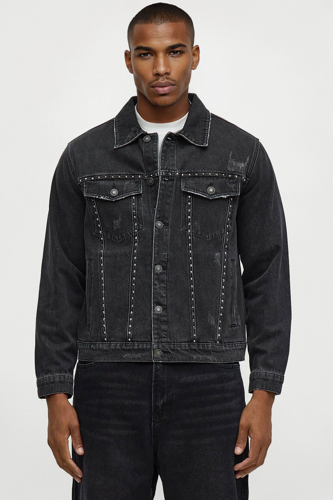 Paik Rhinestone Denim Jacket - Black Wash