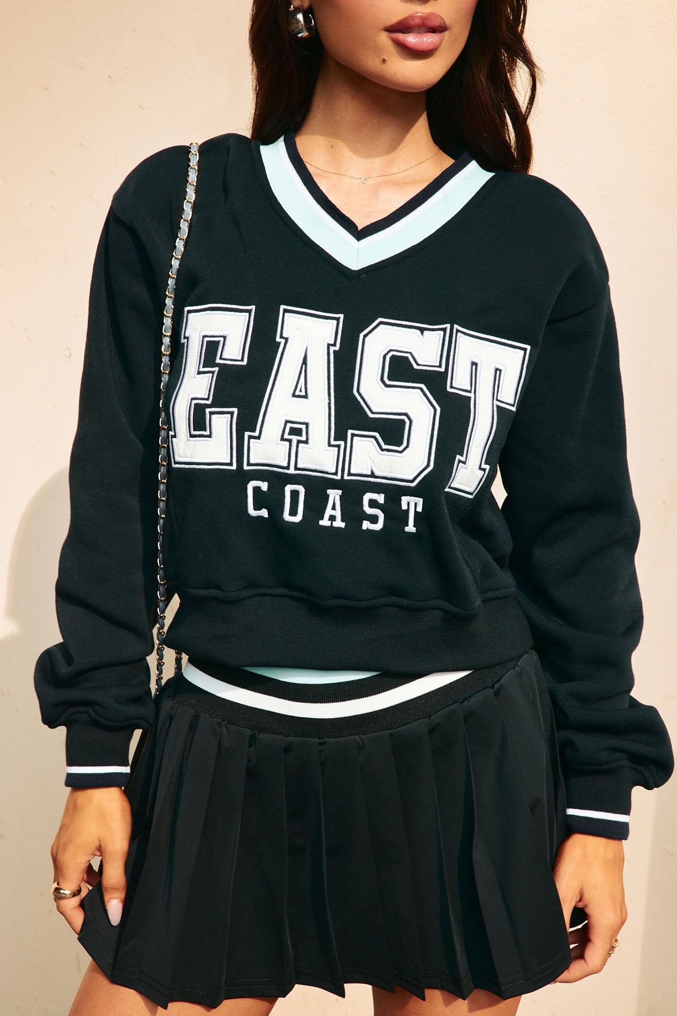 Coast To Coast Pleated Mini Skirt Set - Black