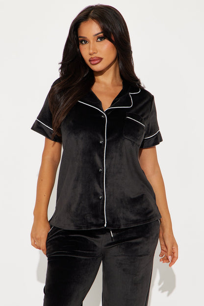 Cozy Dreams Ribbed Velour PJ Pant Set - Black