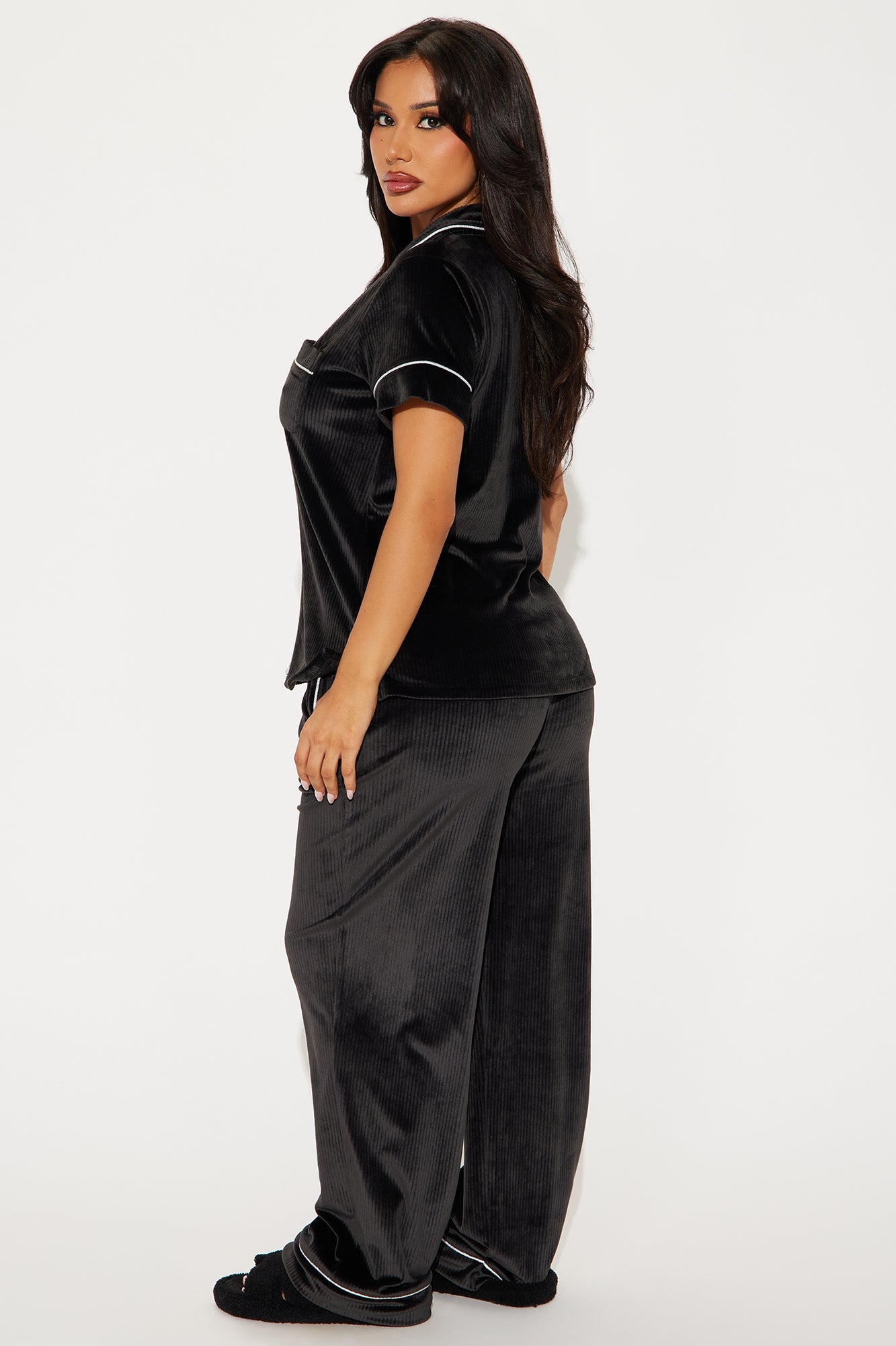 Cozy Dreams Ribbed Velour PJ Pant Set - Black