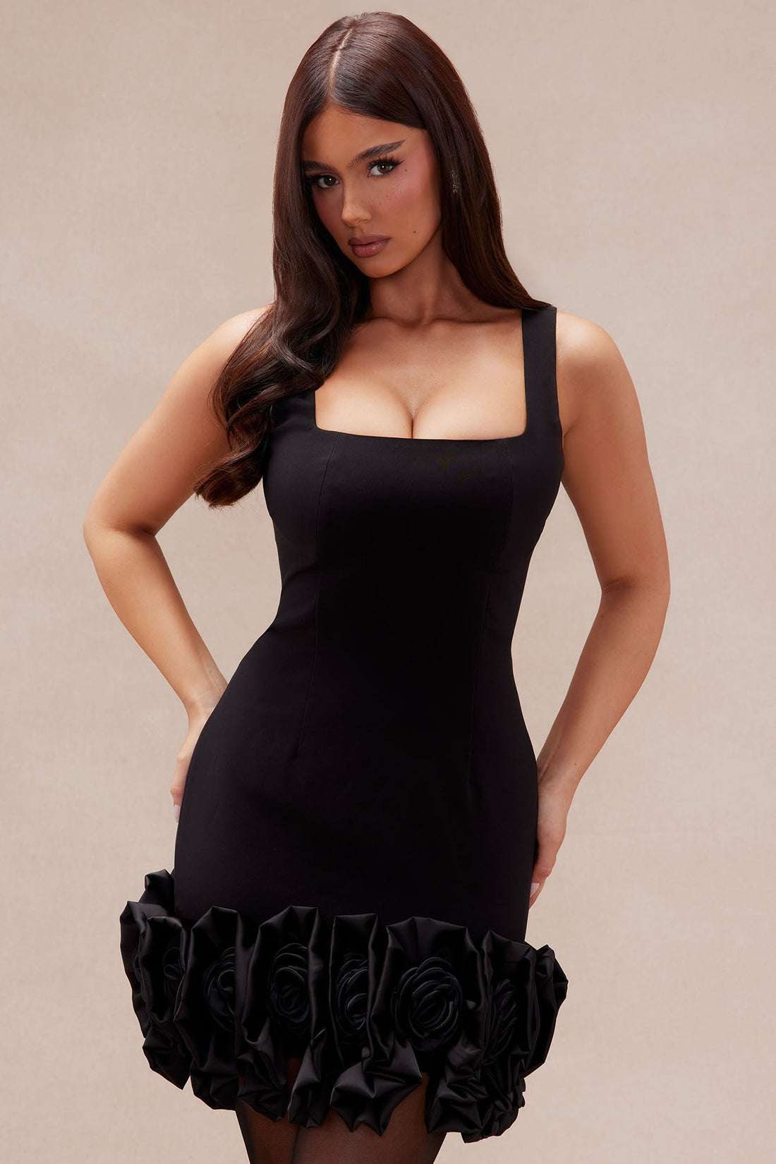 Sasha Rose Hem Mini Dress - Black