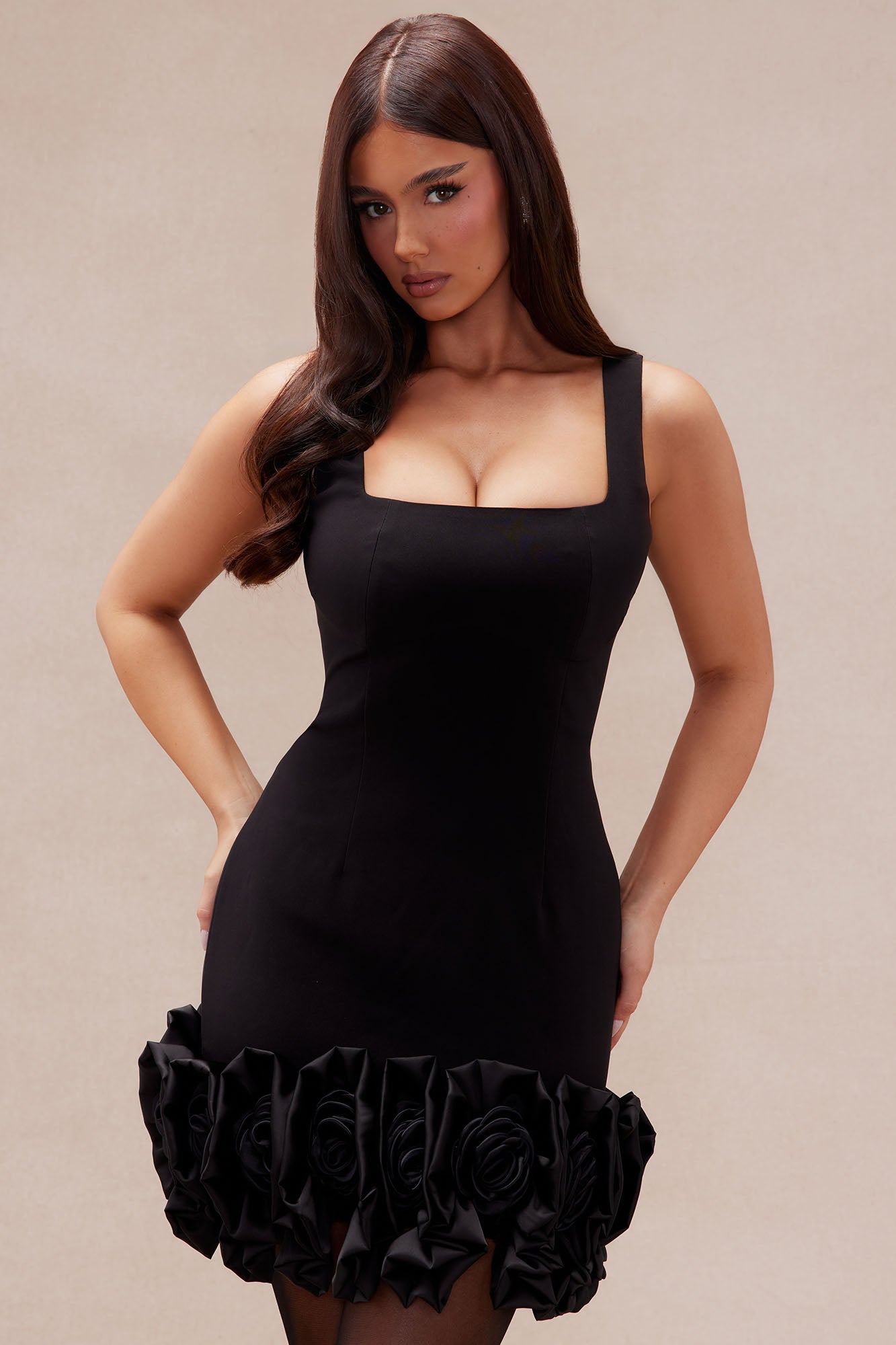 Sasha Rose Hem Mini Dress - Black