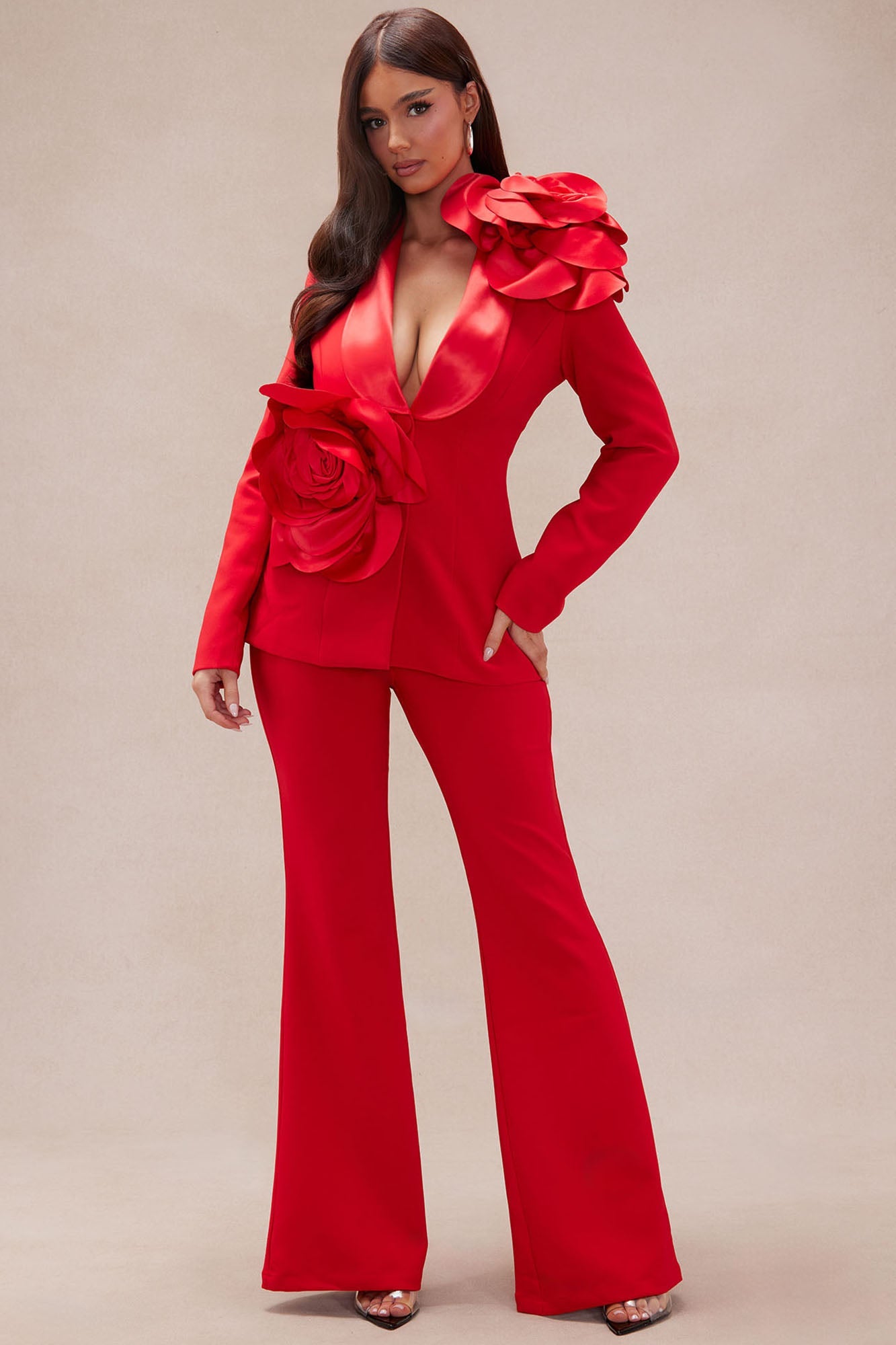 Jaden Floral Blazer Suit Set - Red