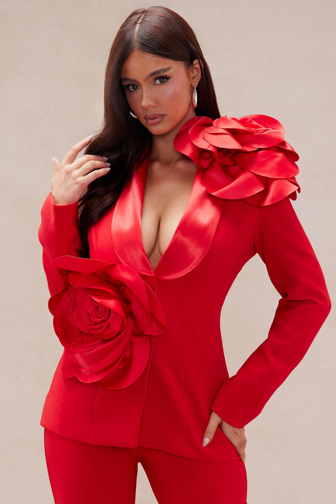 Jaden Floral Blazer Suit Set - Red