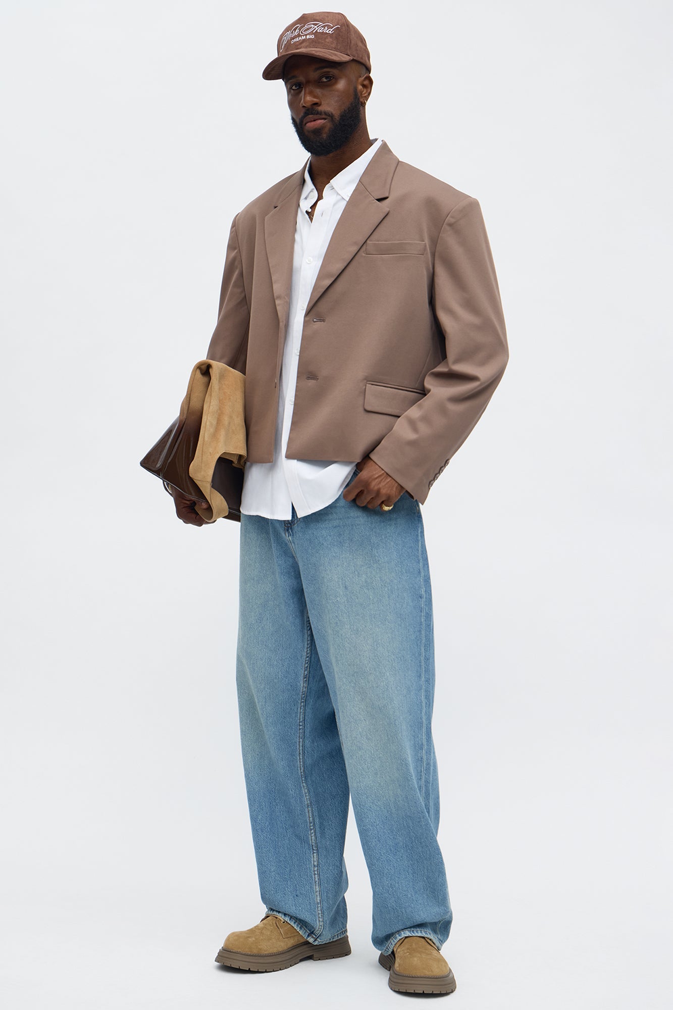 Gabardine Boxy Cropped Single Breasted Blazer - Taupe