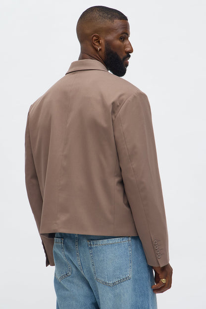 Gabardine Boxy Cropped Single Breasted Blazer - Taupe