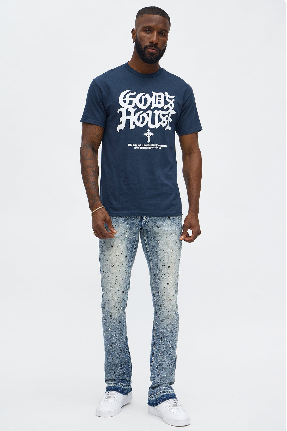Stacked Slim Flare We WIldin In Bling Jean - Light Wash