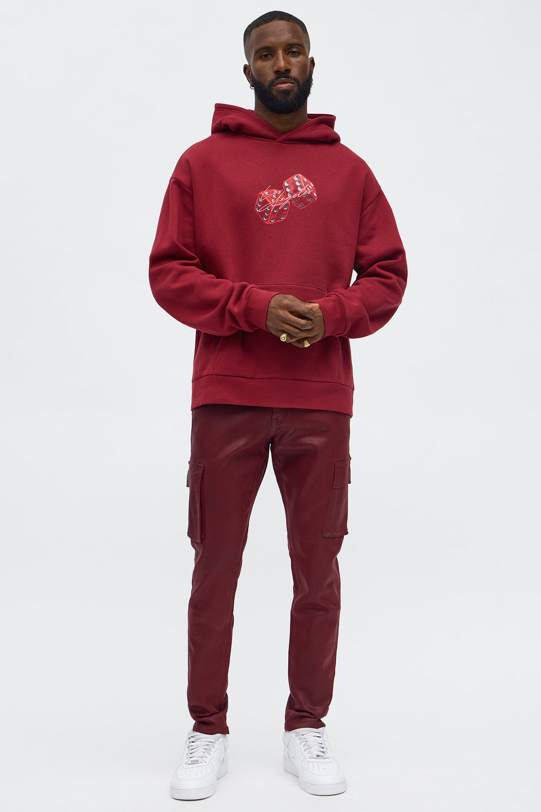 Skinny Down The Streets Waxed Cargo Jean - Burgundy