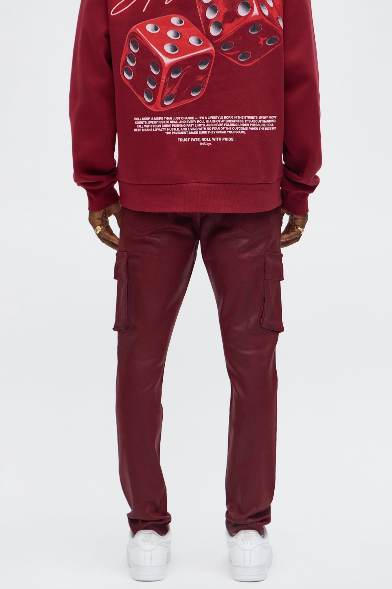Skinny Down The Streets Waxed Cargo Jean - Burgundy