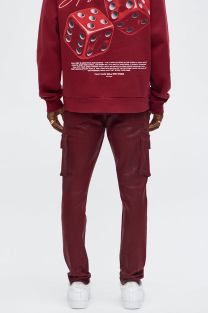 Skinny Down The Streets Waxed Cargo Jean - Burgundy