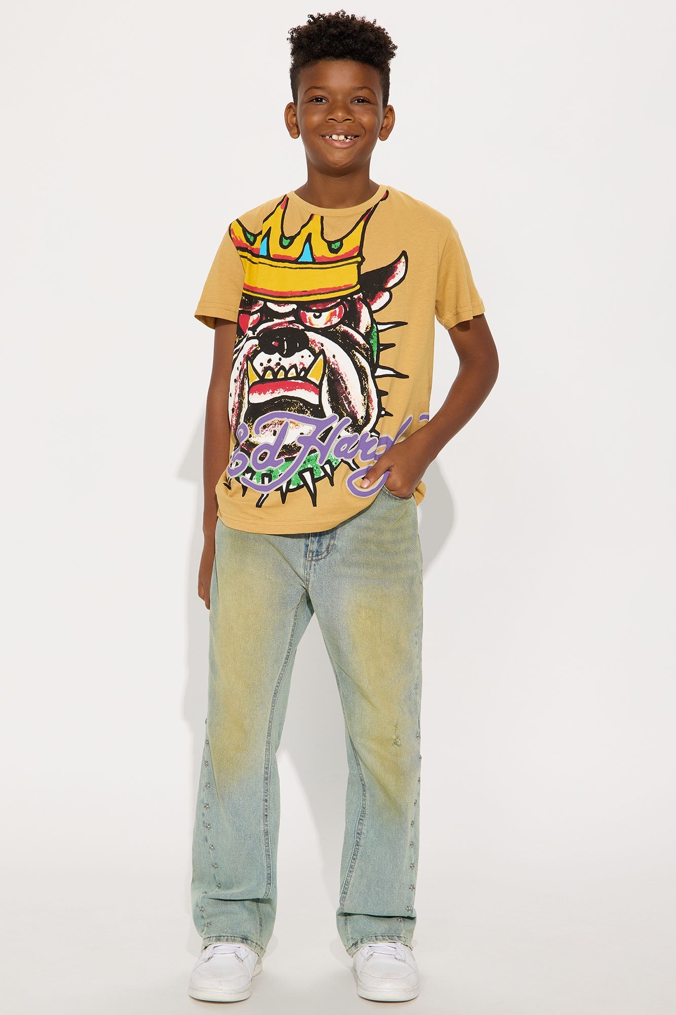 Mini Ed Hardy Bulldog Front/Back Short Sleeve Tee - Sand
