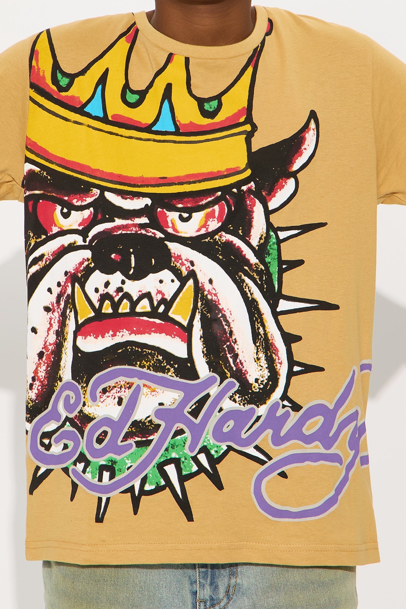 Mini Ed Hardy Bulldog Front/Back Short Sleeve Tee - Sand