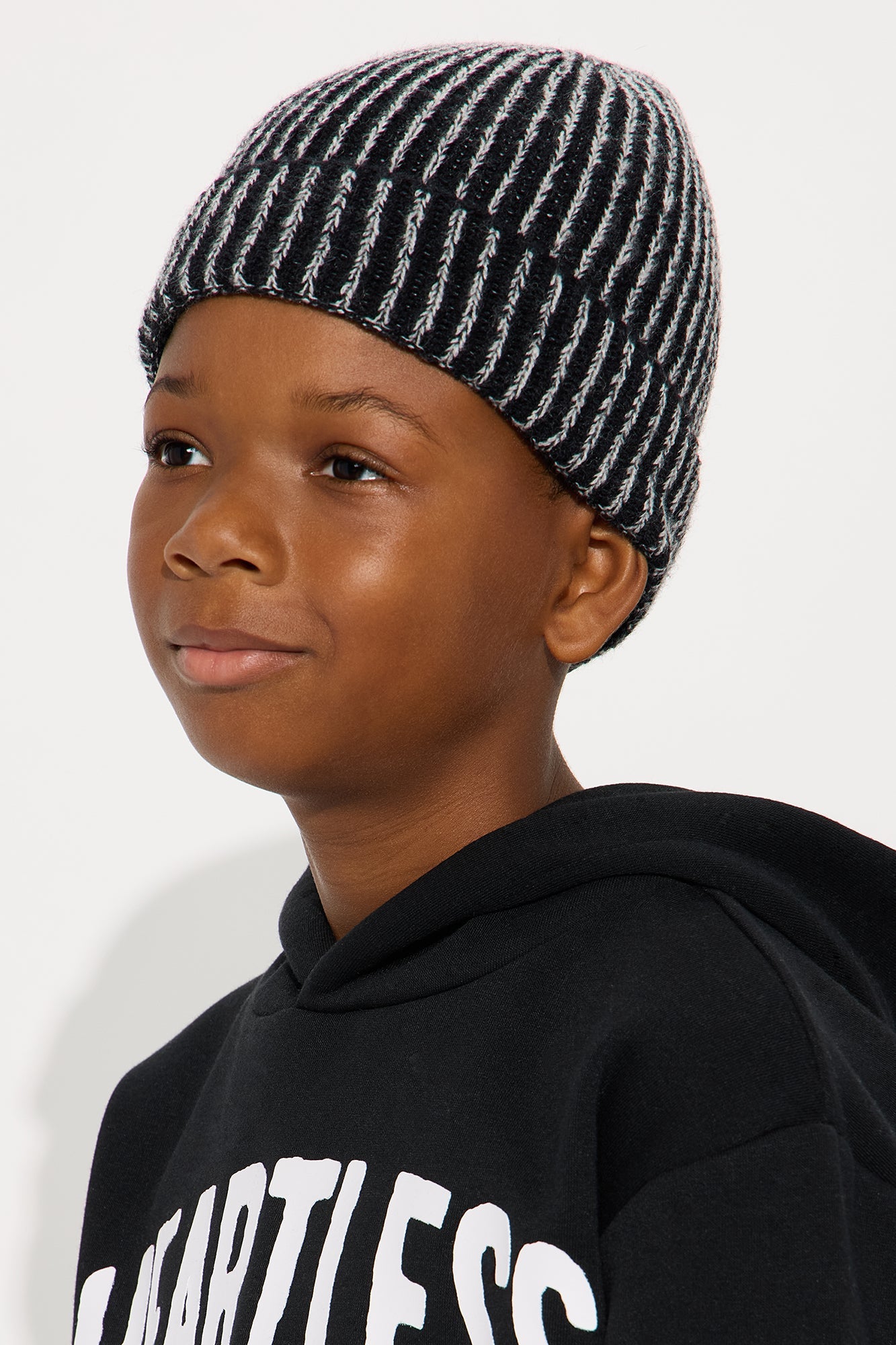 Mini Lined Knitted Ribbed Beanie - Grey/Black