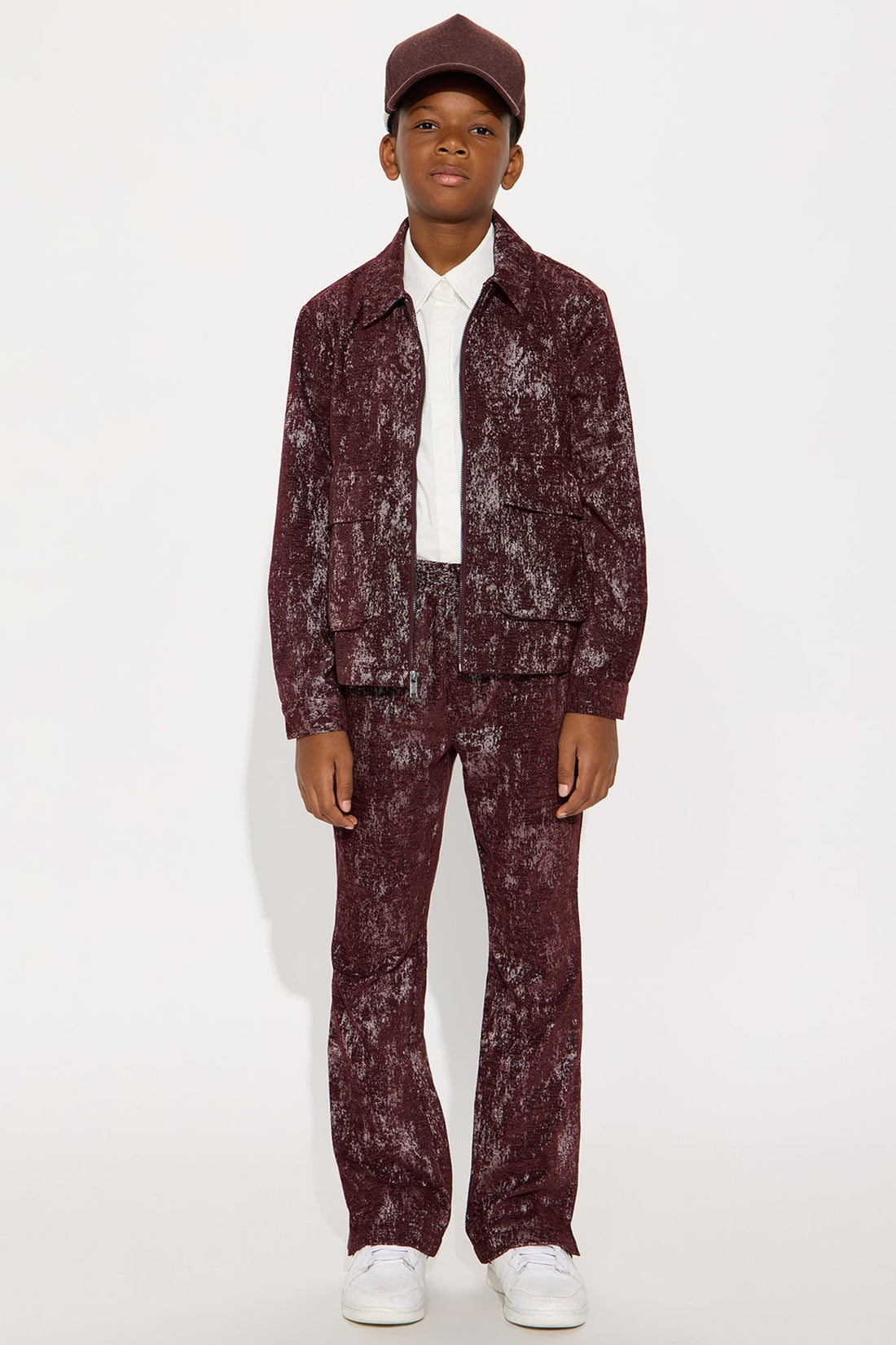 Mini Velvet Heathered Work Jacket - Burgundy