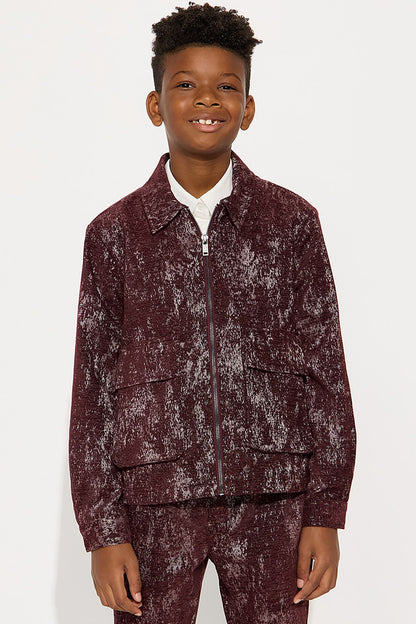 Mini Velvet Heathered Work Jacket - Burgundy