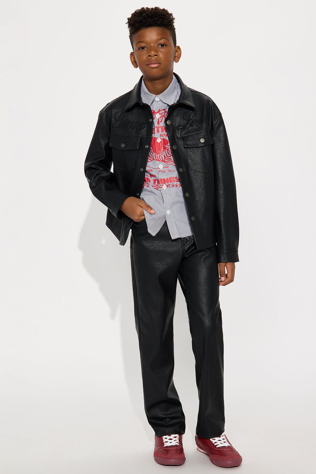 Mini Straight Luxury Living Faux Leather Pants - Black