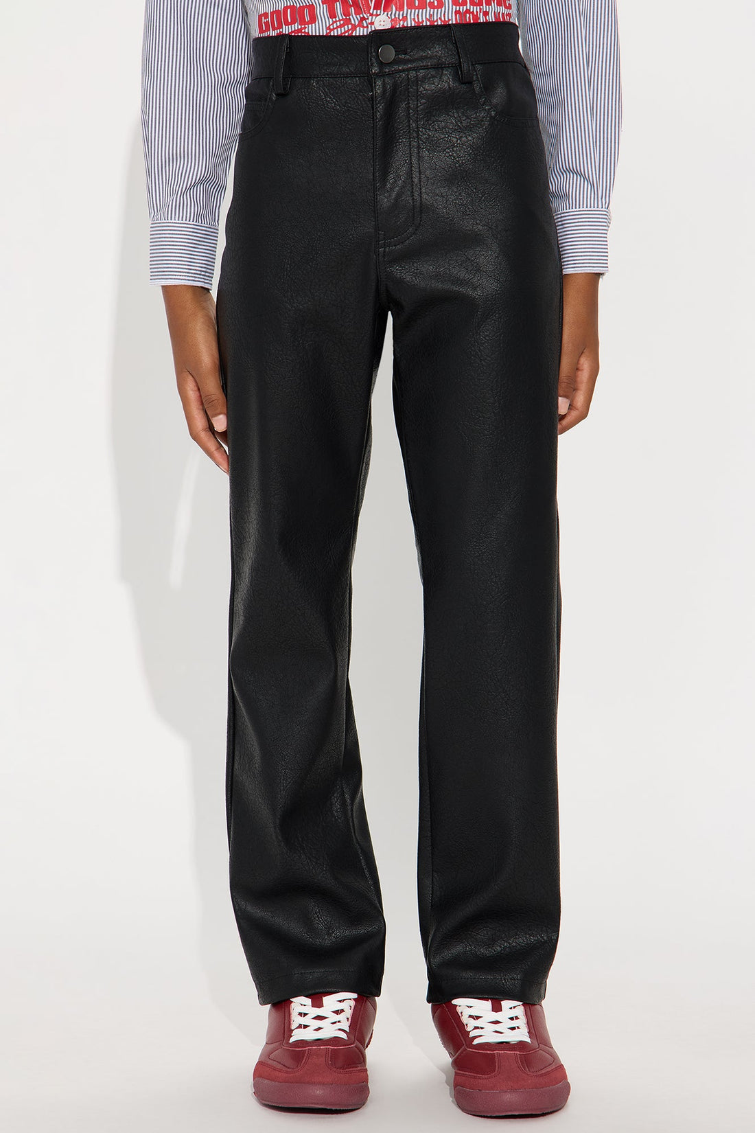 Mini Straight Luxury Living Faux Leather Pants - Black