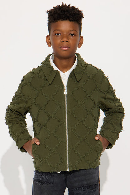 Mini Textured Diamond Frayed Work Jacket - Green