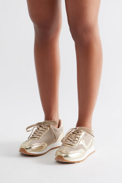 Joshua Knit Lace Up Sneakers - Gold