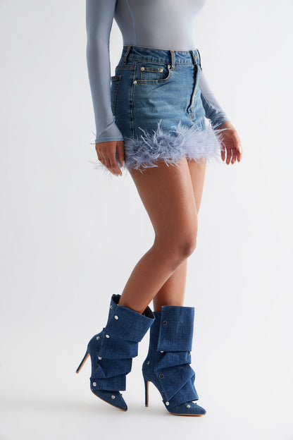 Amata Studded Stiletto Boots - Denim