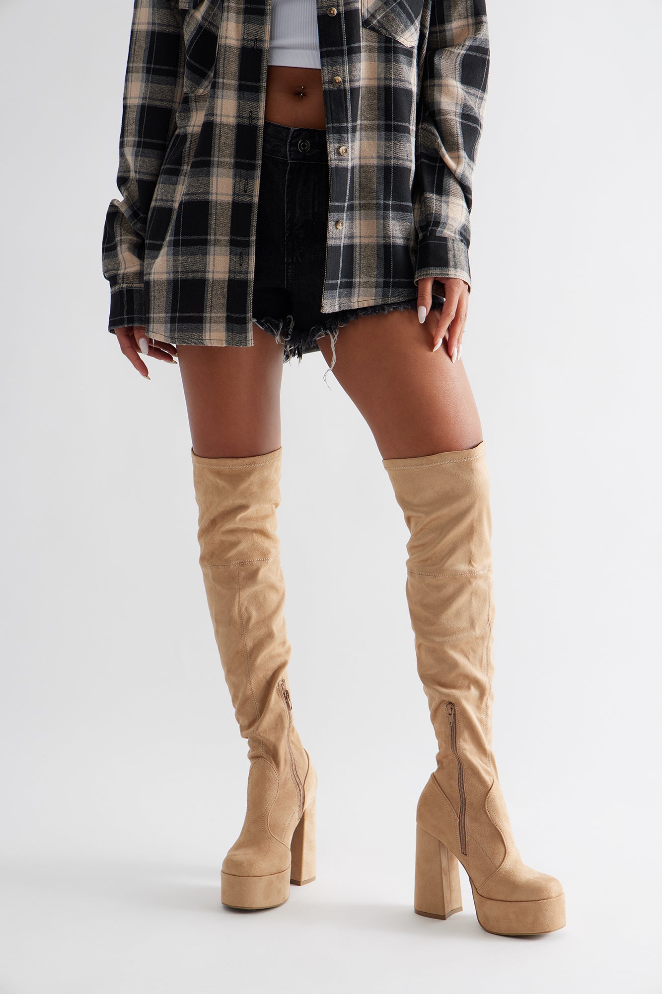 Winna Platform Thigh High Boots - Natural