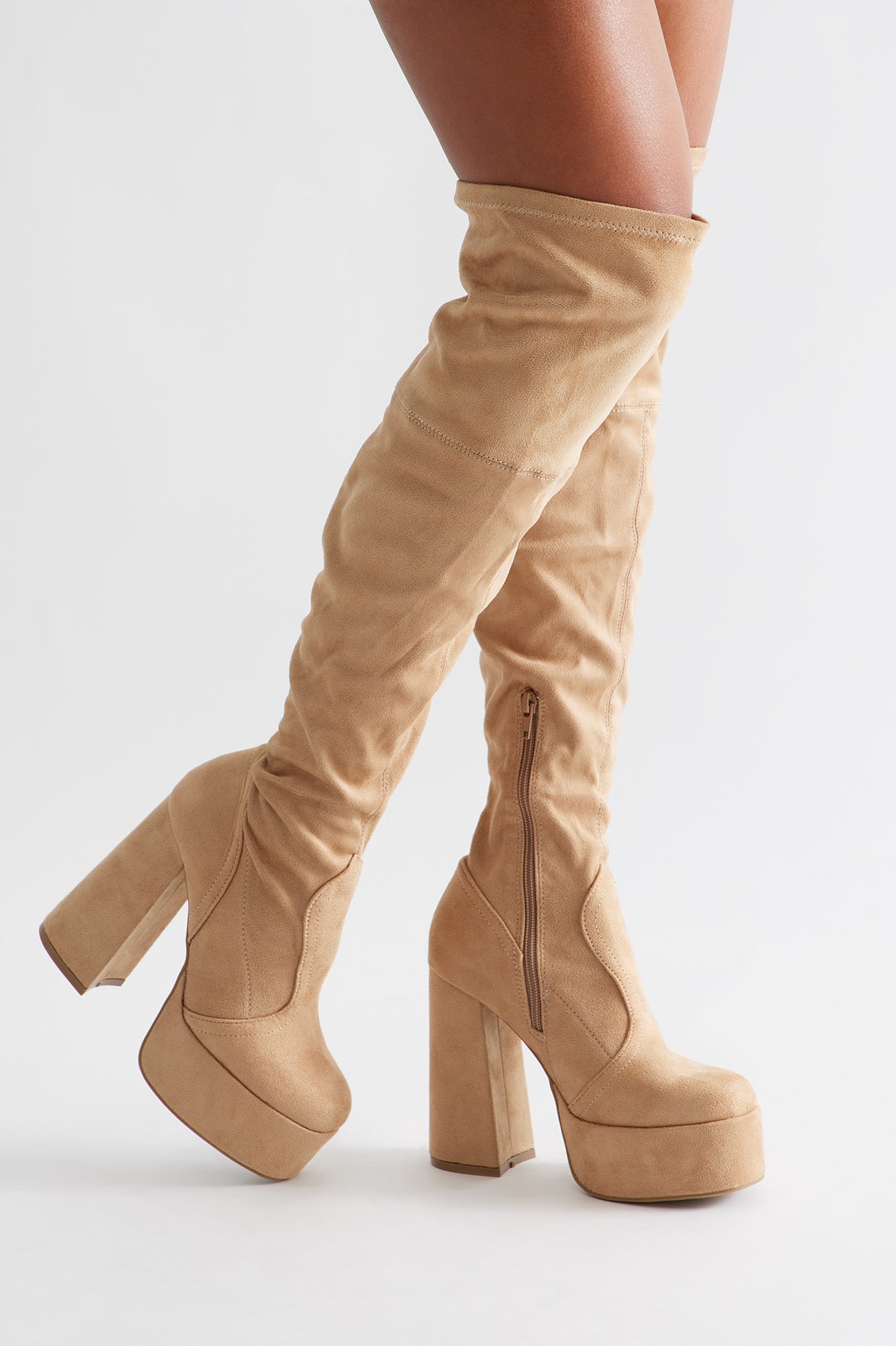 Winna Platform Thigh High Boots - Natural