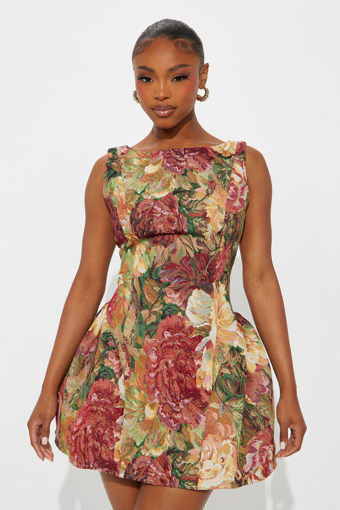 Brittany Floral Jacquard Mini Dress - Burgundy/combo